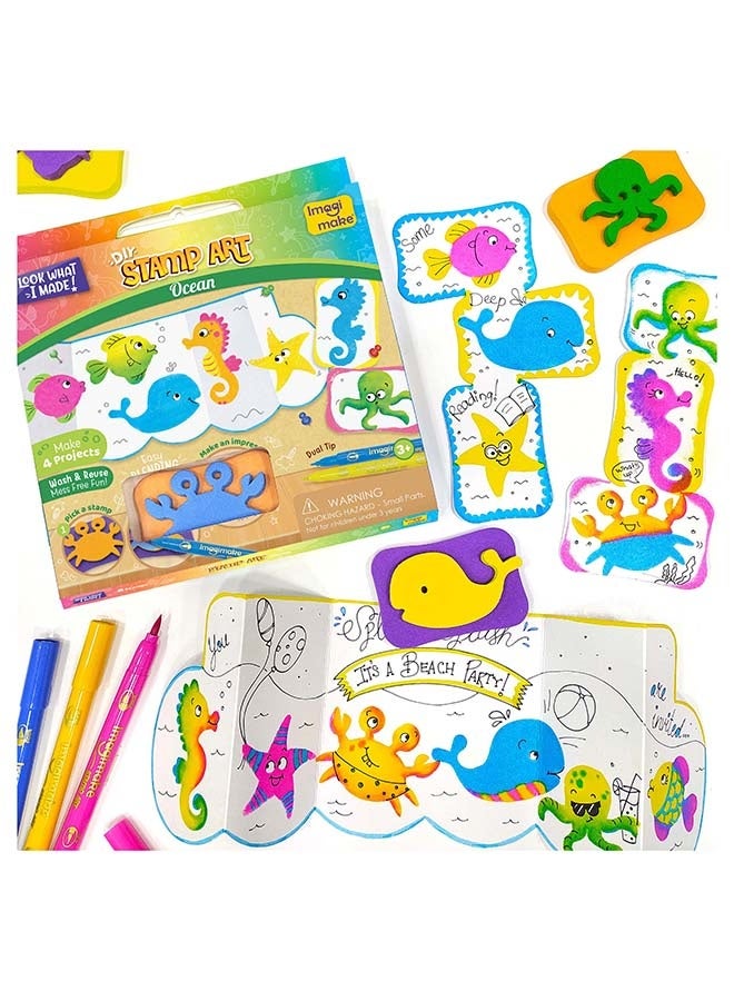 DIY Stamp Art Set for Kids 3+ Years - Ocean Theme | Make 4 Creative Projects | Toys for Boys & Girls | Reusable Art & Craft Kit | Ramadan Gifts, Birthday & Return Gifting